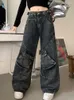 Женские джинсы Ropa Y2K 2000S, потертые темно-синие мешковатые брюки-карго для женщин, готическая одежда, прямые широкие брюки в стиле хип-хоп, женские старые джинсовые брюки