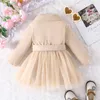 Girl's Dresses 0-5Y baby girl autumn dress children's long sleeved pioneer patch work sheer ball dress with belt children's fashion clothing 2312306