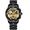 Polshorloges Gold Watch Men Quartz polshorloge mode stijlvolle holle tandwiel roestvrij staal waterdichte mannelijke heren klok horloges relogio