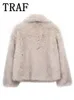 Parkas pour femmes TRAF vestes courtes en fausse fourrure pour femmes manteaux épais chaud doux veste femme 2023 à manches longues manteau d'hiver décontracté dans les vêtements d'extérieur 231205