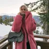 Women's Fur Faux Fur DISCVRY Pink Long Teddy Bear Jacket Coat Women Winter Thick Warm Oversized Chunky Outerwear Women Faux Lambswool Fur Coats 231205