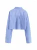 Damesblouses Modieus cropped poplin overhemd met zakken Effen enkele rij knopen Vintage revershals Dames Chic Dame Blouse Sexy Y2k-top