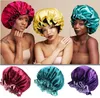 Extra large Women satin silk sleeping bonnet cap Double layer reverse color Sleep Hair Hat Female haircare caps Shower hat