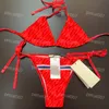 Klassischer Bikini für Damen, Designer, V-Ausschnitt, BH, Bandage, Slip, Badeanzug, zweiteilig, modischer Badeanzug, Strand, Luxus-Badeanzug, roter Badeanzug