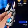 Blue Red Flame Torch Butane No Gas Lighter LED Light Metal Outdoor Camping Windproof Portable Cigar Men's Gift