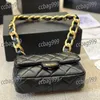 Vintage Chunky Chain Women Mini Crossbody Bag Gold Hardware Leather Quilted Luxury Handbag Diamond Lattice Coin Purse Classic Underarm Fanny Pack Suitcase 21cm