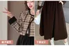 Tweedelige jurk Franse vintage kleine geur tweed tweedelige sets damesoutfits hoge kwaliteit geruite jas jas een lijn fluwelen middenrok past 231205