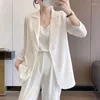 Damenanzüge S-XL Damen Blazer Jacke Chiffon Dünn Dreiviertelärmel Lose Frühling Sommer Herbst Lässige Büroarbeit Schwarz Weiß Grün