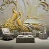 behang voor muren 3 d voor woonkamer 3D reliëf gouden pauw achtergrond muurschildering223B