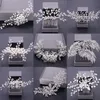 Frauen Haarkämme Hochzeit Haarschmuck Tiara Perle Strass Silber Farbe Braut Haarschmuck Blüte Schmuck Stirnband X0282u