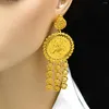 Boucles d'oreilles pendantes XUHUANG Vintage charme Dubai pièce couleur or pour les femmes 24K plaqué boucle d'oreille bijoux de mariage cadeaux en gros