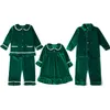 Pajamas barn xmas pjs klassisk grön sammet knapp upp barn pojkar och flickor jul pyjamas baby pyjamas set 231202