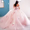 Sparkly Pink Quinceanera Dresses XV Ball Gown Lace Applique Flower Off the Shoulder Princess Sweet 16 Dress Birthday Party Vestido De 15