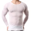Polos pour hommes Maillot de corps pour hommes Vêtements gays Chemise en maille de nylon Voir à travers des manches longues transparentes T-shirts Chemise transparente sexy Sous-vêtements 231205