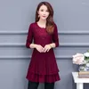 Blouses pour femmes mode coréenne vêtements à manches longues chemise rouge femmes dentelle Blouse automne femmes hauts et Blusas Mujer X796