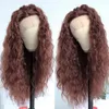 Brasilianische synthetische Lace-Frontal-Perücken für schwarze Frauen, braunes Haar, ohne Kleber, lange, lockere, lockige Wellen, hitzebeständige Fasern, vorgezupfte, natürliche Perücke mit Babyhaar, 61 cm