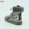 Botas INOE Moda Real Vaca Couro Natural Ovelha Lã Pele Forrada Mulheres Curto Tornozelo Inverno Neve Casual Sapatos Quentes À Prova D 'Água Flat 231206