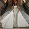 2024 Luxury Mermaid Wedding Dress with Löstagbar Trapless Full Pearls Pärlor Backless Chapel Train Sequin Bridal Bowns for Women Vestidos de Novia