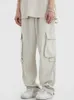 男性のズボンhouzhou貨物男性のためのヒップホップ白いズボン男性ヴィンテージ日本のストリートウェアルーズカジュアルサファリスタイルポケットzip 231206