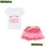 Set di abbigliamento Piccola ragazza di compleanno per l'estate Ricamo Lettera Maglietta in puro cotone Tutu Gonna torta 2 pezzi Abiti per bambini 90-130 T577 Dr Dhzy7