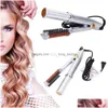 Lockenstäbe 2in1 Lockenwickler Glätteisen Styling-Werkzeug LCD-Keramik rotierende Haarwelle Magic Iron Brush 231205 Drop-Lieferprodukte Auto Dhjvp