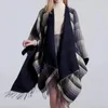 Scarves Women's Travel Plaid Shawl Wraps Open Front Poncho Cape Warm Oversized Suede Fringe Hat Winter Cloaks For Woman