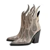 Stiefel 2023 Damen Flamme Knöchel Elegante High Heels Western Cowboy Boote Party Kleid Designer Schuhe Große Größe 42 43 231205