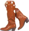 Bottes Nouveau 2023 Vintage Mode Manches Brodées Talons Chunky Grande Taille Bottes Pour Femmes T231206