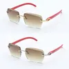 Designer Rimless Diamond Cut Lens Solglasögon 8200758 Lentes de Sol Mujer Original Röda träglasögon Male och kvinnlig metallram Square Lens Red Wirewear Ny