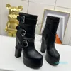 Buty na platformę boczkową okrągłe botki na wysokim obcasie klamry stały kolor oryginalny skórzany zamek błyskawiczny Chunky Boot Women Factory Factory Factory