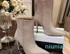 O tornozelo apontou moda casual de volta zíper meia botas designer sapatos de pele de carneiro camurça strass cavaleiro bota