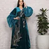 Ethnische Kleidung Abaya für Frauen Puffärmel Muskel Herbst/Winter Langer Robe Gold Samt Kleid Perlen verwickelt Ramadan Gurban Kaftan Caftan