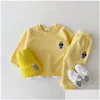 Clothing Sets Korea Toddler Outfits Baby Boy Tracksuit Cute Bear Head Embroidery Sweatshirt Pants 2Pcs Sport Suit Kids Girls Clothes S Dhzuq