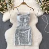 Casual Dresses Gothic Sexy Off Shoulder Spicy Girl paljetter ärmlös Vestidos Temperament Royal Sister Package Hip Dress for Female