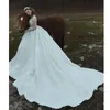 امرأة مثيرة الزفاف فستان أبيض عميق الرقبة عالية الشبكة طويلة دانتيل دانتر