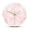 Horloge murale ronde en marbre rose naturel, silencieuse, sans tic-tac, décoration de salon, Art nordique, horloge murale minimaliste, montre murale silencieuse 2269P