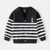 Cardigan Autumn Winter Kids Boys Cardigan Cotton Knitted Striped Sweater Embroidery Cartoon Bear Open Stitch Children Boys Outerwear 231206