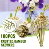 Forks 100pcs Disposable Bamboo Tie Picks Bamboo Knot Skewers Food Picks With Twisted Ends Food Fruit Fork Bamboo Sticks Cocktail Picks 231206