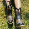 Laarzen Vintage vrouwen Westerse Mode Retro Borduur Dikke Hakken Cowboy Herfst Winter Schoenen Voor Vrouw Big Size 231205