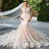 Robe De mariée sirène Champagne romantique 2024, avec des appliques en queue de poisson, en dentelle, robes De mariée élégantes, style Boho, robes De mariée Vintage