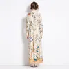 Fashion Printed Vacation Casual Dress Robe Woman Designer Lapel Slim Elegant Button Shirt Dresses 2023 Spring Fall Long Sleeve Party Runway Ruched Boho Maxi Frocks