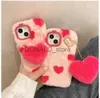 Cajas del teléfono celular 3D lindo amor corazón peludo invierno cálido piel de peluche caja del teléfono para iPhone 14 13 12 11 Pro XS Max Plus Soft Fluffy Back Cover Case J231206