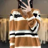 Women's Sweaters Autumn/Winter Cashmere Sweater V-Neck Pullover Casual Fashion Korean Contrast Top Merino Wool Clothing Knitted