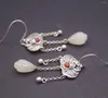 Boucles d'oreilles pendantes en argent Sterling S925 véritable pour femmes, Jade Hetian, goutte de pluie, serrure de longévité, Style ethnique, longueur 2 pouces