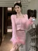Dwuczęściowa sukienka Wysokiej jakości francuski luksusowy mały zapach dwuczęściowy zestaw dla damskiej kurtki spódniczki Styki Koreańska moda słodka 2 -częściowa garnitury 231205