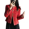 Kombinezony damskie Blazer Court en tweed pour femme veste trempee con rond proste boutonnage rouge automne Hiver 231205