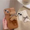 Cell Phone Cases Evening Bags Cute 3D Cartoon Bear Wrist strap Holder Stand Soft Case For iPhone 15 14 13 12 Pro Max 11 MiNi X XR XS 7 Plus SE Silicone Cover J231216