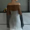 Foulards élégant châle en tulle pour femmes costume de fête d'anniversaire de mariage accessoire polyvalent et à la mode avec des perles goutte