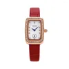 Armbandsur Retro Square Quartz Luxury Rhinestone Dial Casual Wrist Watches Leather Strap Fashionable Clock Waterproof Artwatch for Women