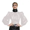 T-shirt à manches longues bouffantes en PVC transparent pour femme, haut transparent, pliable, vêtements de boîte de nuit, 7XL